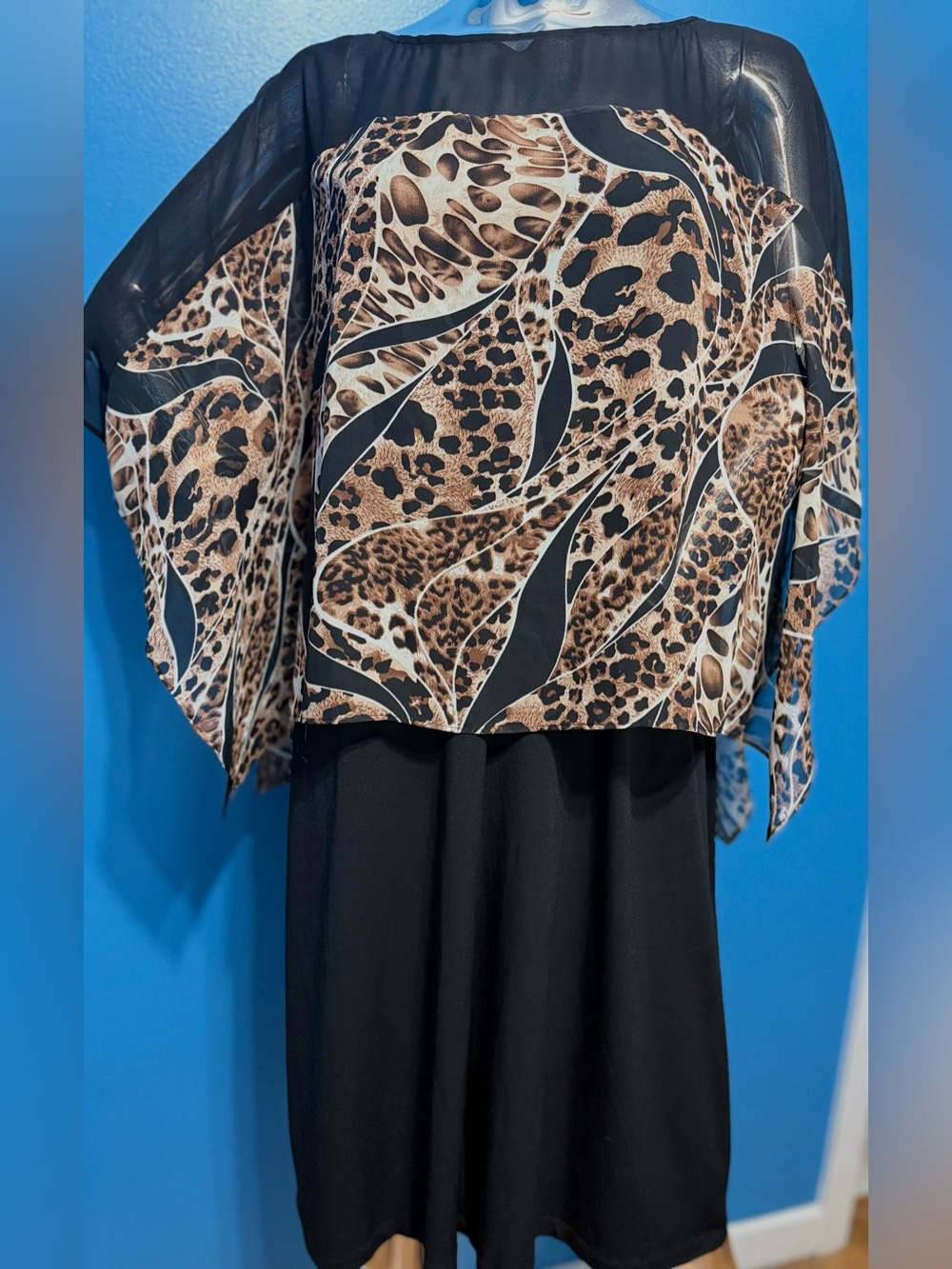 Christopher & Banks Sheer Animal-Print Bat wing dress  in Black and Brown 18